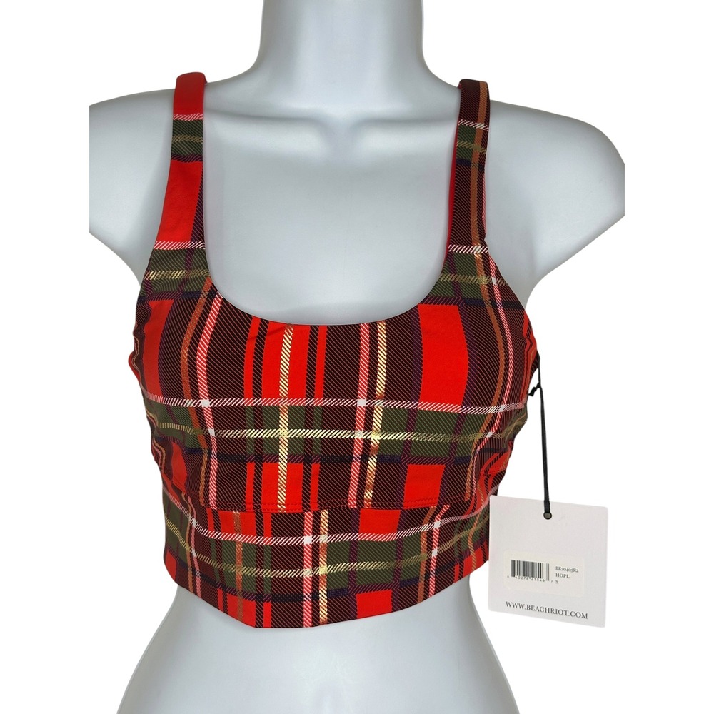 NEW Beach Riot Leah Scoop Tank Small Holiday Plaid Tartan Sports Bra NWT - Picture 2 of 9